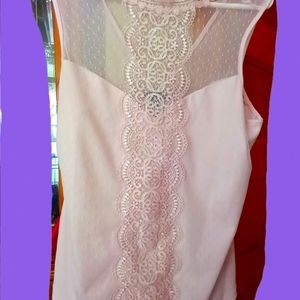 Sheer lace pink sleeveless blouse